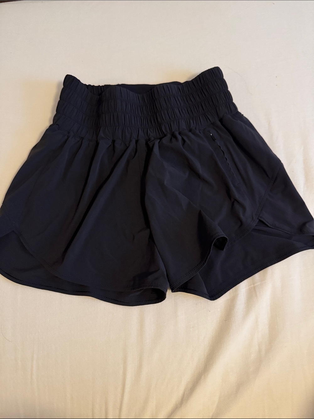 Outdoor Voices Black Smocked-Waist Athletic Ruffle Shorts